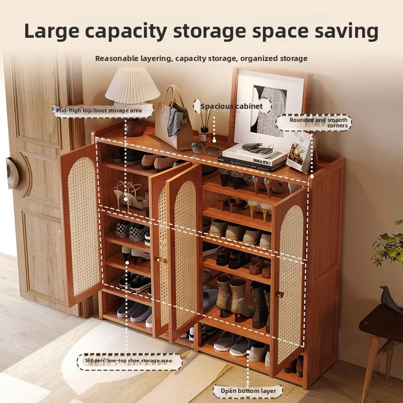 Shoe Cabinet with Natural Rattan Doors – Modern Luxury Entryway Storage