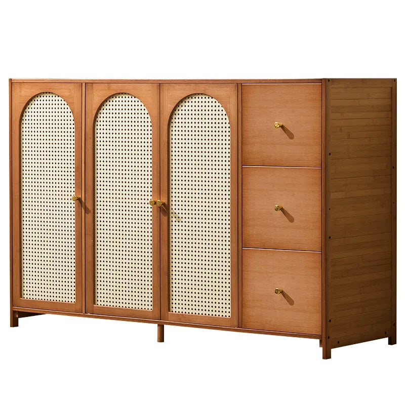 Retro Bamboo Rattan Sideboard Cabinet – Multi-Purpose Storage Cabinet