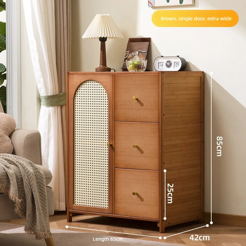 Retro Bamboo Rattan Sideboard Cabinet – Multi-Purpose Storage Cabinet