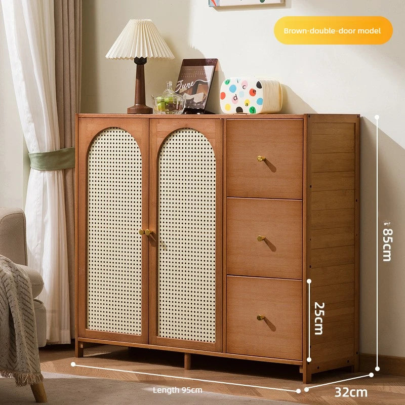 Retro Bamboo Rattan Sideboard Cabinet – Multi-Purpose Storage Cabinet