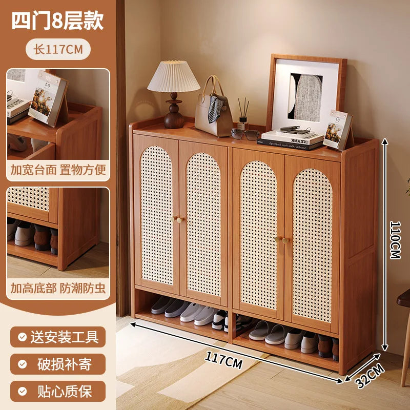 Shoe Cabinet with Natural Rattan Doors – Modern Luxury Entryway Storage