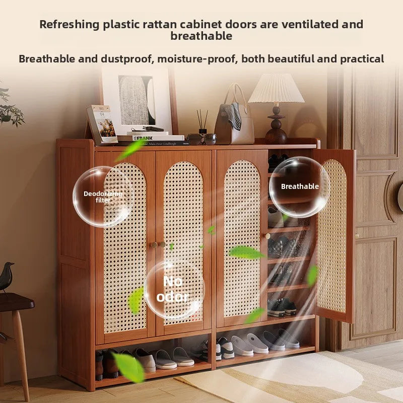 Shoe Cabinet with Natural Rattan Doors – Modern Luxury Entryway Storage