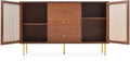 Walnut Rattan Sideboard Cabinet – Modern Storage Cabinet with 2 Doors & 3 Drawers