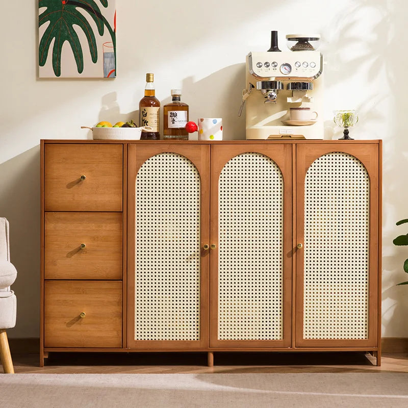 Retro Bamboo Rattan Sideboard Cabinet – Multi-Purpose Storage Cabinet