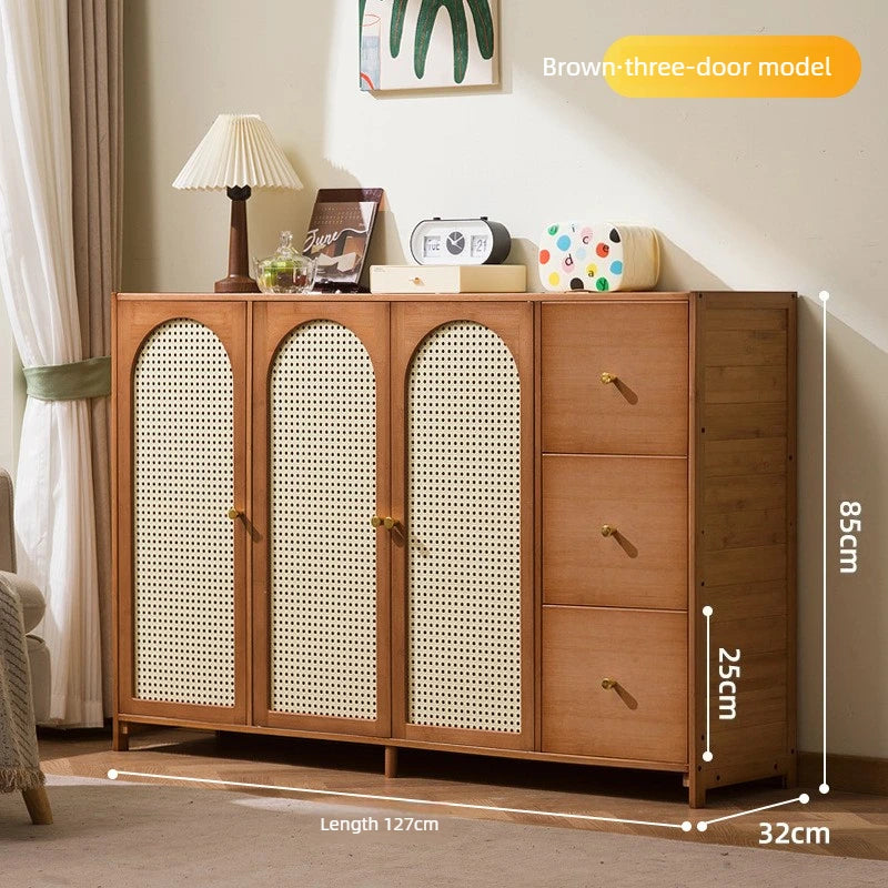 Retro Bamboo Rattan Sideboard Cabinet – Multi-Purpose Storage Cabinet