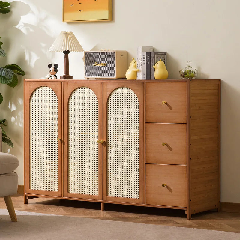 Retro Bamboo Rattan Sideboard Cabinet – Multi-Purpose Storage Cabinet
